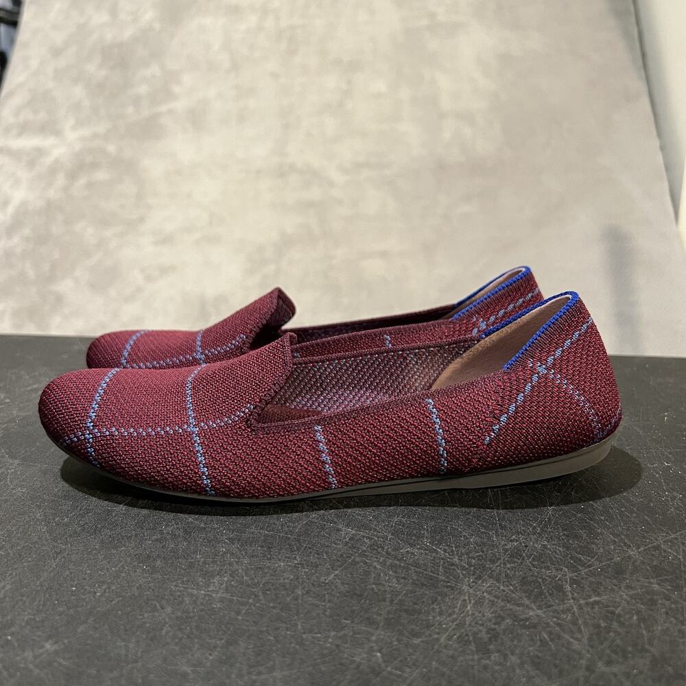 Rothy's The Loafer Shoes Womens Size 6.5 Burgundy Blue Plaid Flats Eco Recycled - Picture 3 of 9